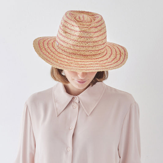 Seeberger Knautschbarer Fedora Hut aus Raffia Stroh - Natur-Pink