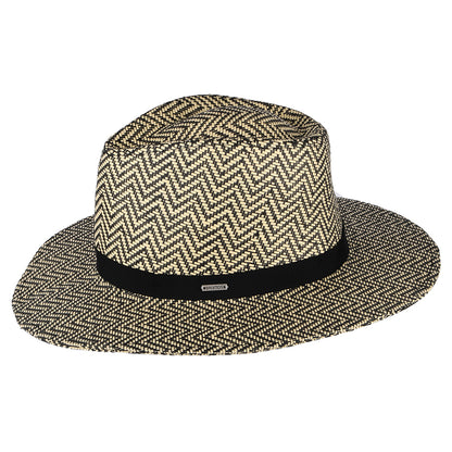 Brixton Carolina Knautschbarer Fedora Hut mit Fischgrätmuster aus Toyo Stroh - Schwarz-Natur