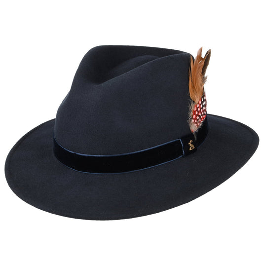 Joules Fedora Hut aus Wollfilz mit Samt-Hutband - Marineblau