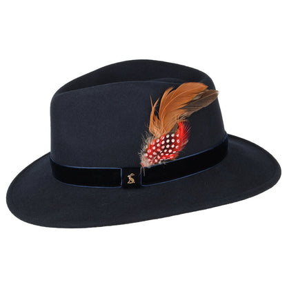 Joules Fedora Hut aus Wollfilz mit Samt-Hutband - Marineblau