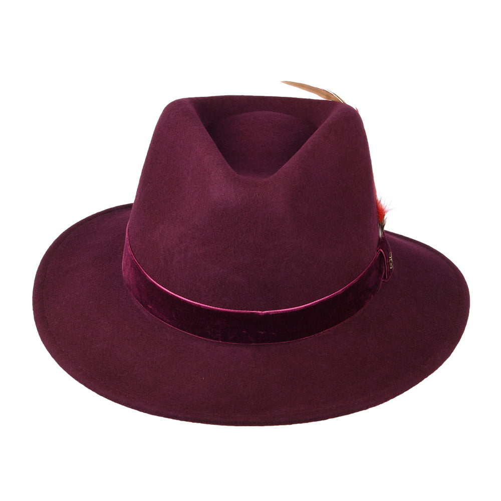 Joules Fedora Hut aus Wollfilz mit Samt-Hutband - Granatrot