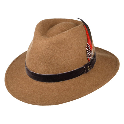 Joules Fedora Hut aus Wollfilz mit Samt-Hutband - Hellbraun