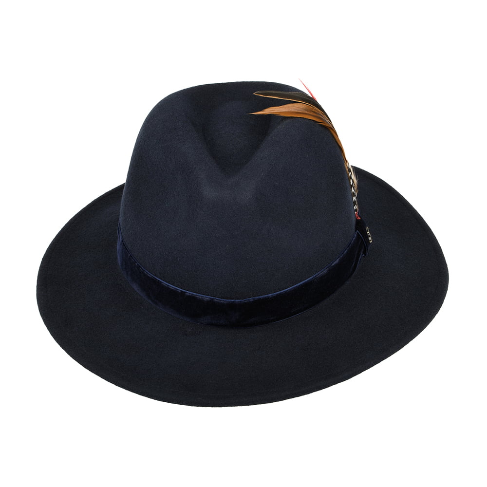 Joules Fedora Hut aus Wollfilz mit Samt-Hutband II - Marineblau