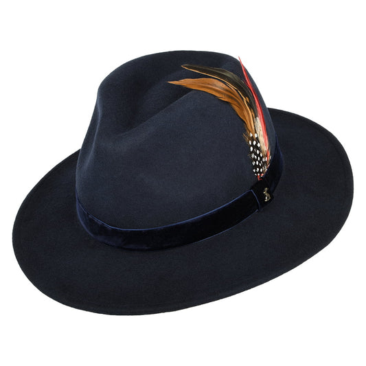 Joules Fedora Hut aus Wollfilz mit Samt-Hutband II - Marineblau
