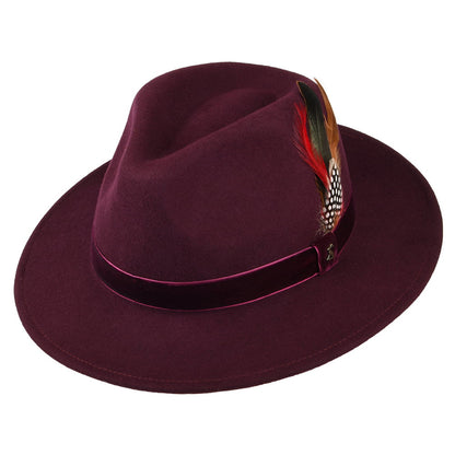 Joules Fedora Hut aus Wollfilz mit Samt-Hutband II - Granatrot