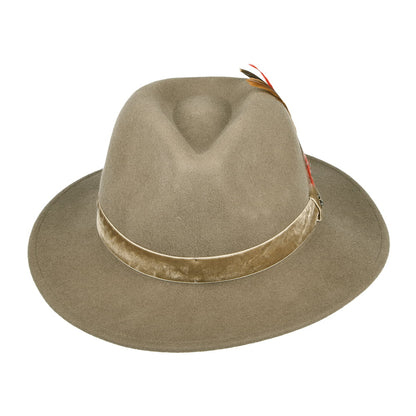 Joules Fedora Hut aus Wollfilz mit Samt-Hutband II - Khaki