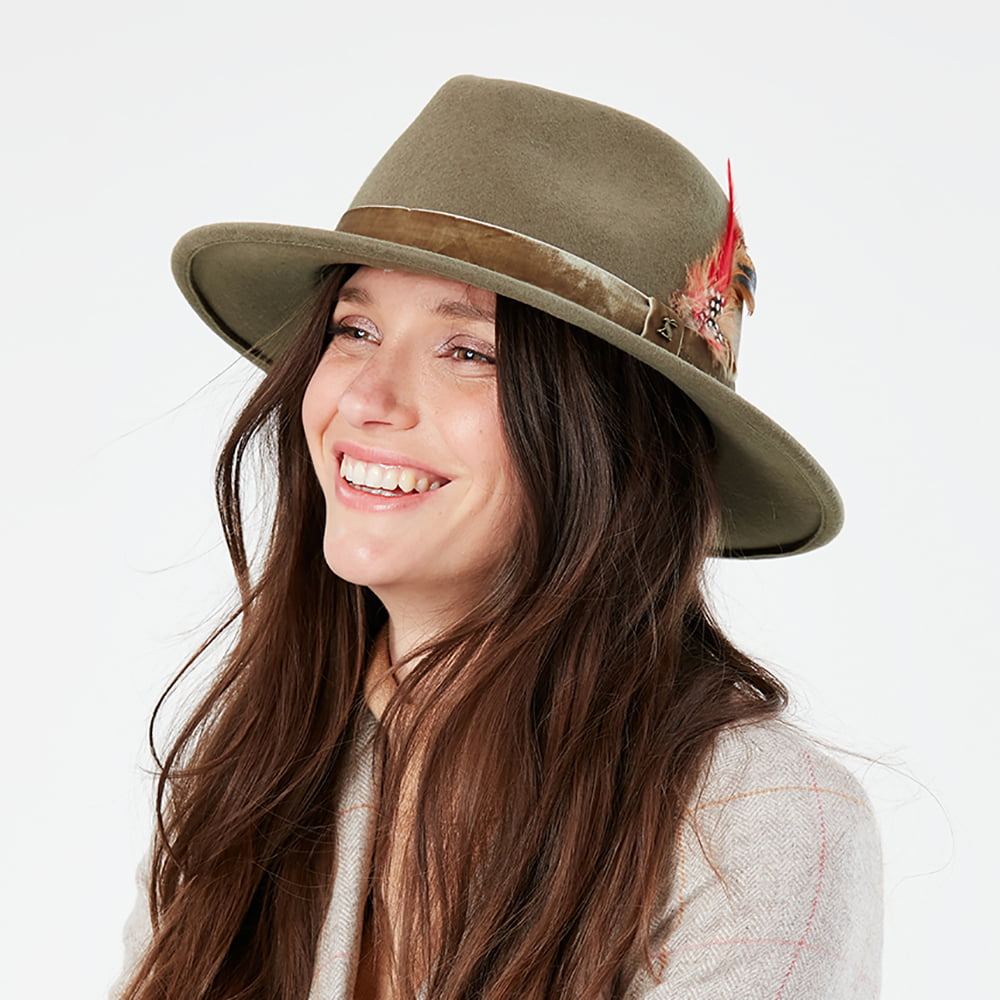 Joules Fedora Hut aus Wollfilz mit Samt-Hutband II - Khaki