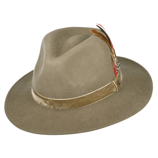 Joules Fedora Hut aus Wollfilz mit Samt-Hutband II - Khaki