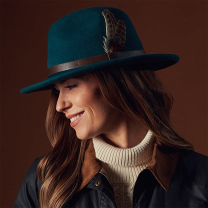 Failsworth Cheltenham Wasserabweisender Fedora Hut aus Wollfilz - Petrol