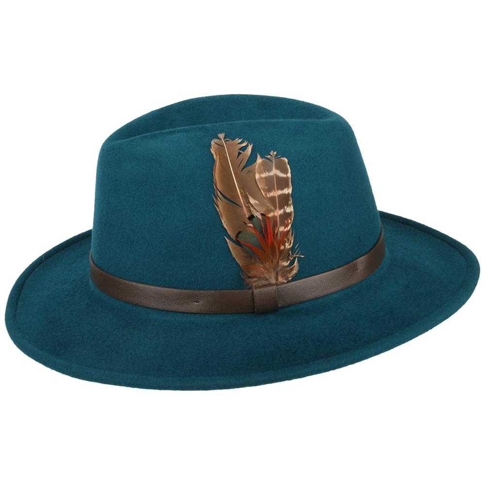 Failsworth Cheltenham Wasserabweisender Fedora Hut aus Wollfilz - Petrol