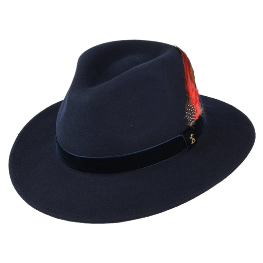 Joules Fedora Hut aus Wollfilz mit Samt-Hutband III - Marineblau