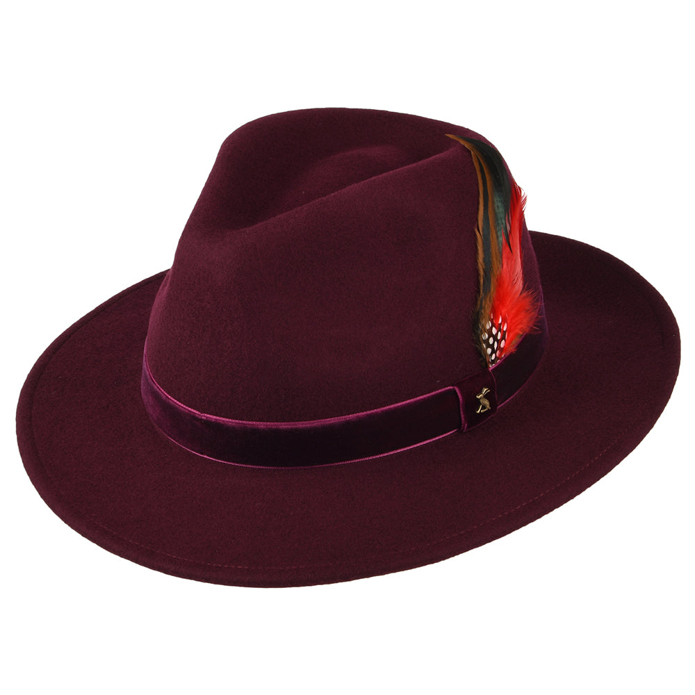 Joules Fedora Hut aus Wollfilz mit Samt-Hutband III - Granatrot