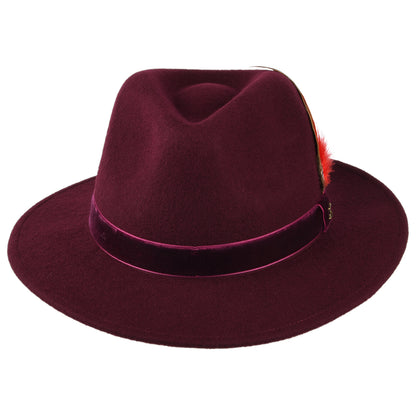 Joules Fedora Hut aus Wollfilz mit Samt-Hutband III - Granatrot