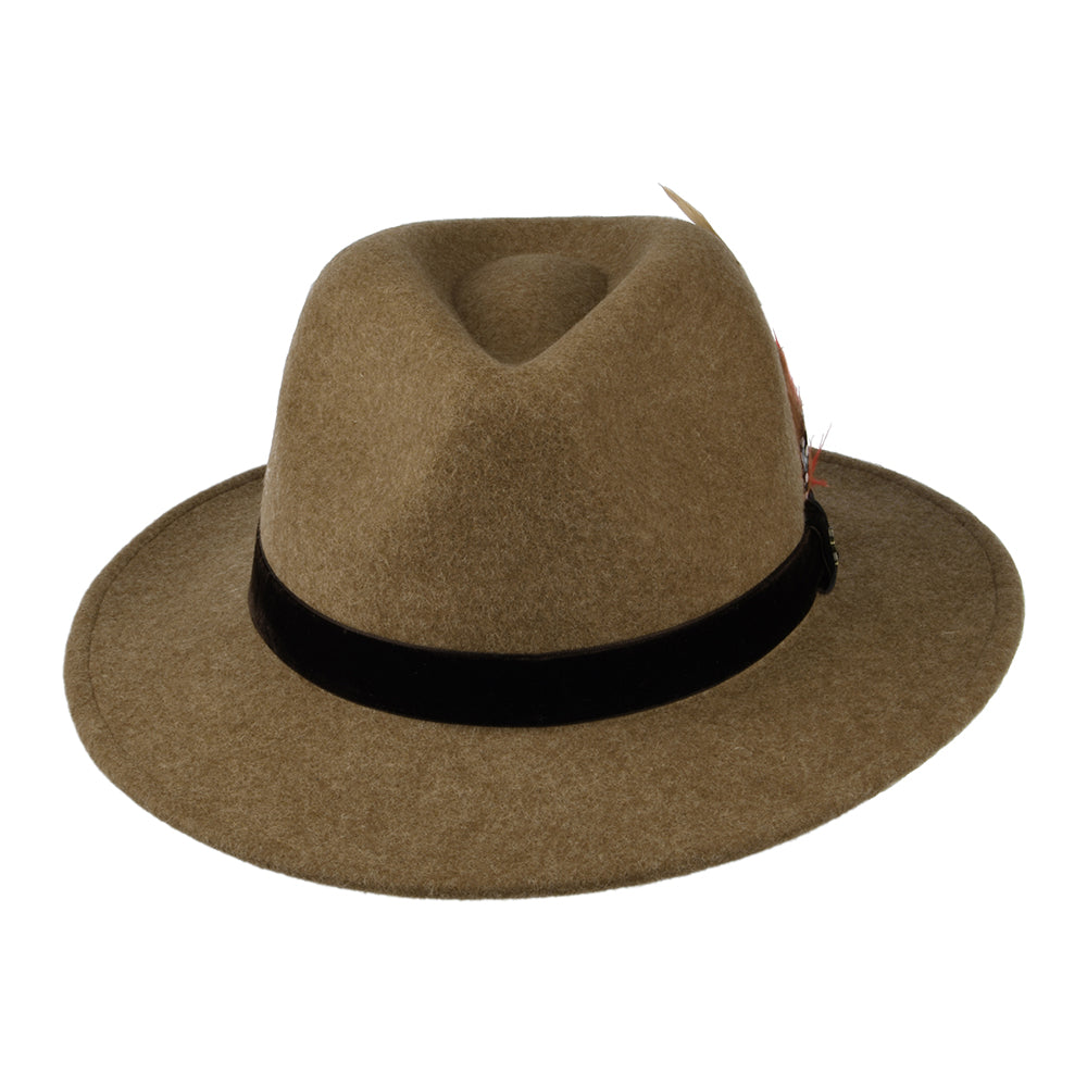 Joules Fedora Hut aus Wollfilz mit Samt-Hutband III - Kamel