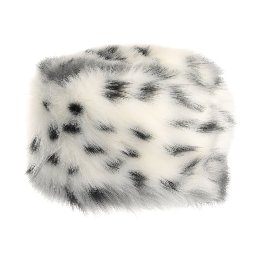 Helen Moore Winter Pillbox Hut aus Kunstfell - Schnee-Leopardenmuster