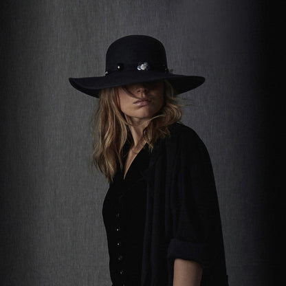 Seeberger Blumen Schlapphut aus Wollfilz - Schwarz