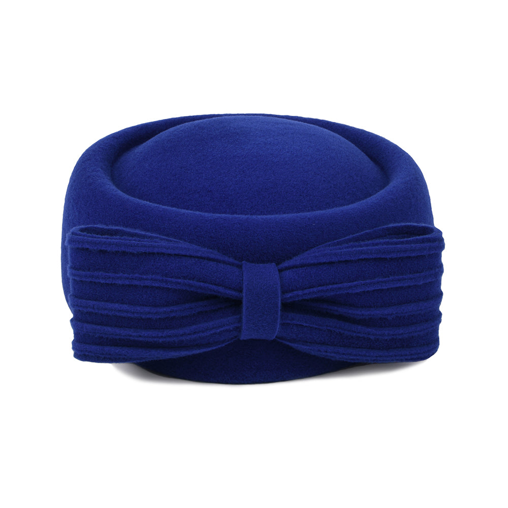Whiteley Jackie O Loop Bow Pillbox-Hut aus Wolle - Königsblau