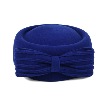 Whiteley Jackie O Loop Bow Pillbox-Hut aus Wolle - Königsblau