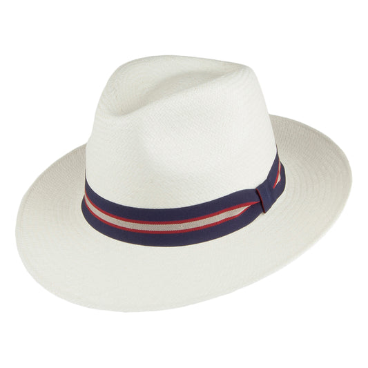 Failsworth Regimental Panama Fedora Hut und Marineblauem Hutband - Perlweiß