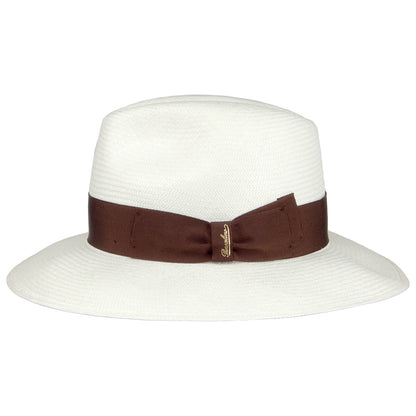 Borsalino Fine Panama Fedora Hut mit braunem Band - Perlweiß
