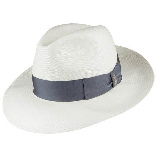 Borsalino Feiner Panama Fedora mit grauem Band - Perlweiß
