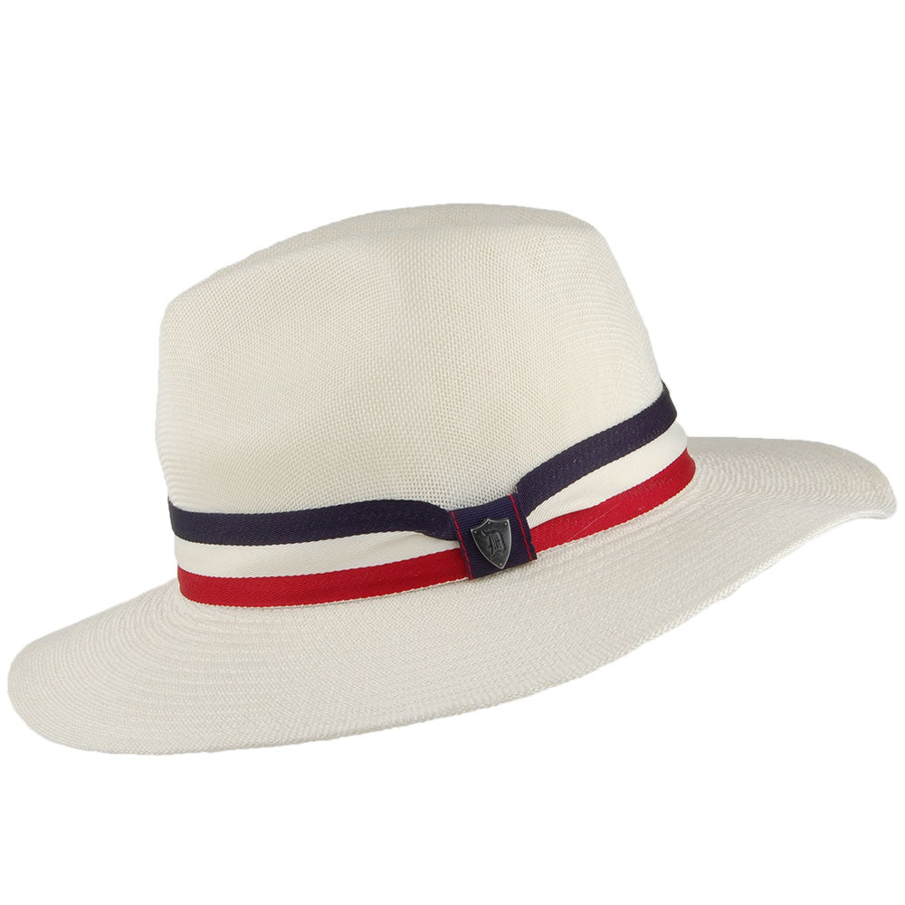 Dorfman Pacific Safari Fedora Hut mit gestreiftem Band - Elfenbein
