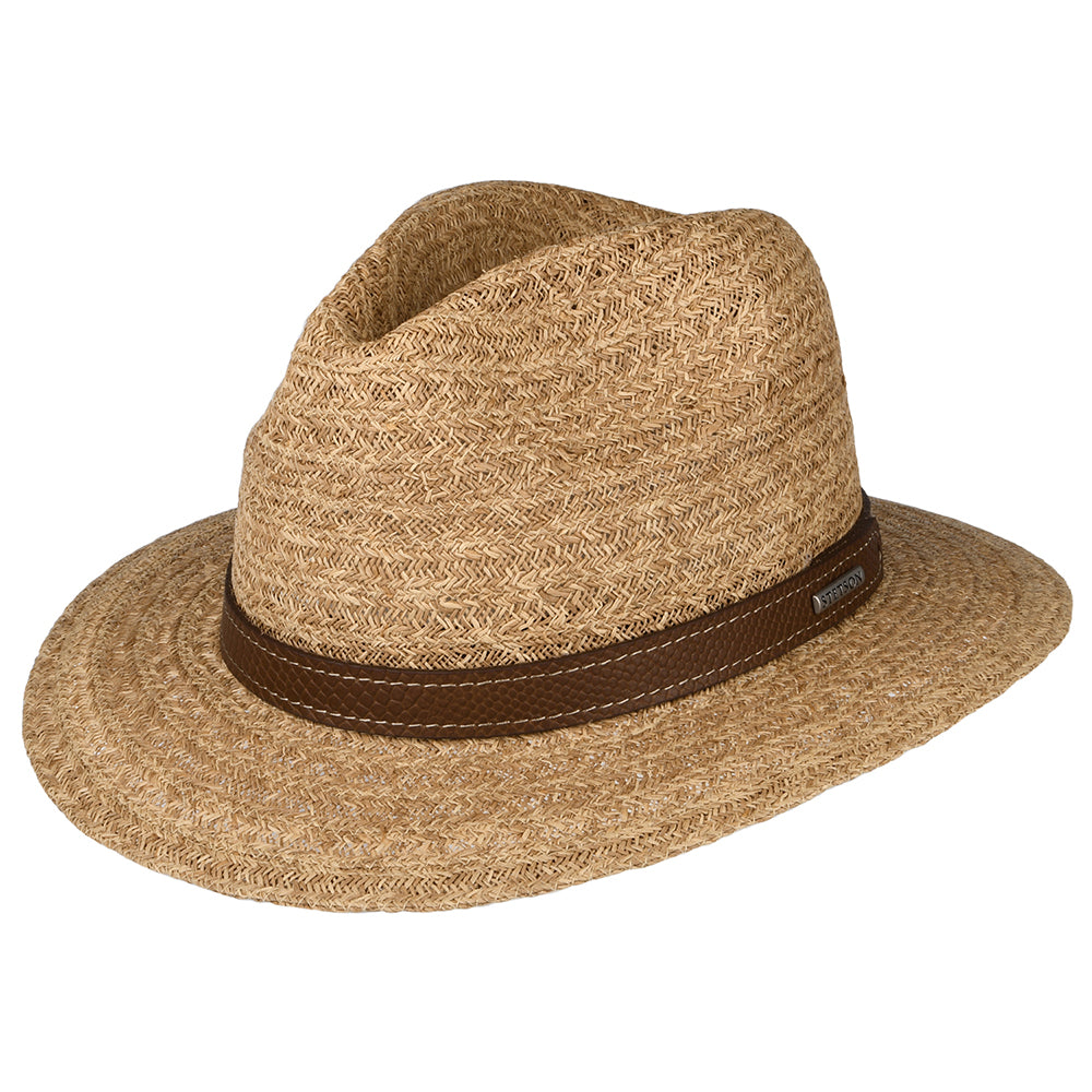 Stetson Traveller Safari Fedora Hut aus Raffia-Stroh - Natur