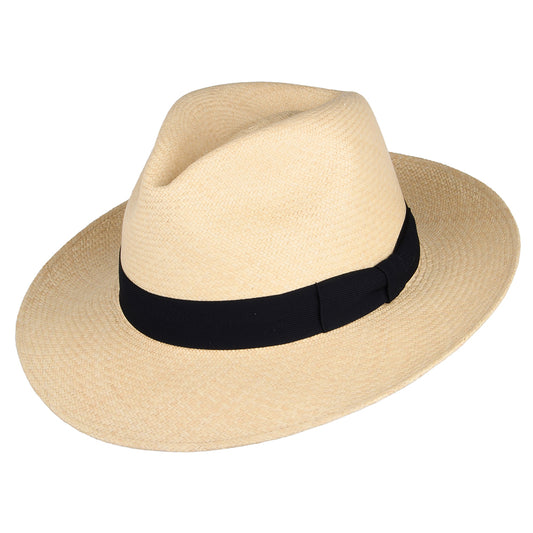 Failsworth Panama Fedora Hut mit heruntergeklappter Krempe - Natur-Marineblau