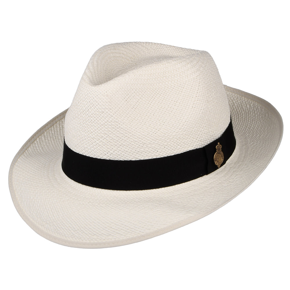 Christys Classic Preset Panama Fedora Hut mit schwarzem Hutband - Perlweiß