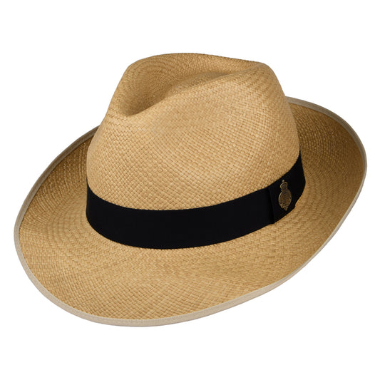 Christys Classic Preset Panama Fedora Hut mit schwarzem Hutband - Natur