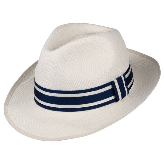 Christys Ascot Striatus Preset Panama Fedora Hut mit gestreiftem Band - Perlweiß