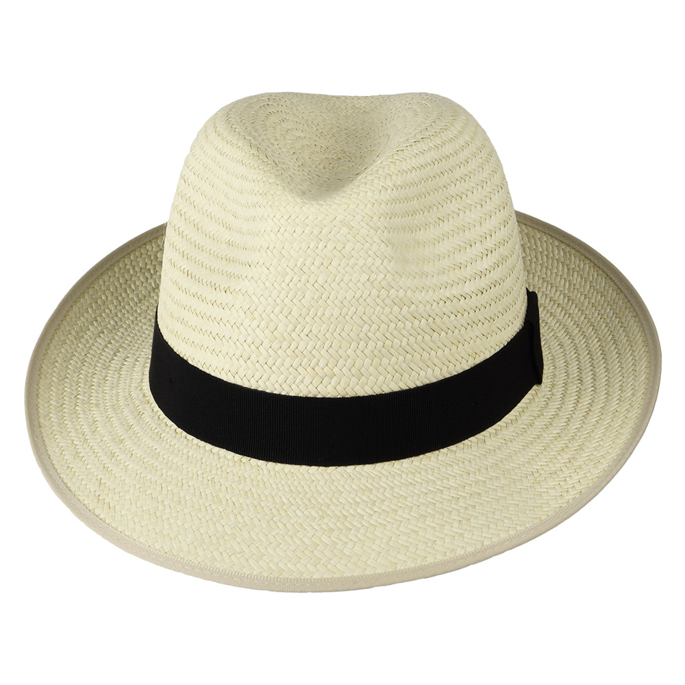 Christys Bexley Panama Fedora Hut mit schwarzem Hutband - Semi-Gebleicht
