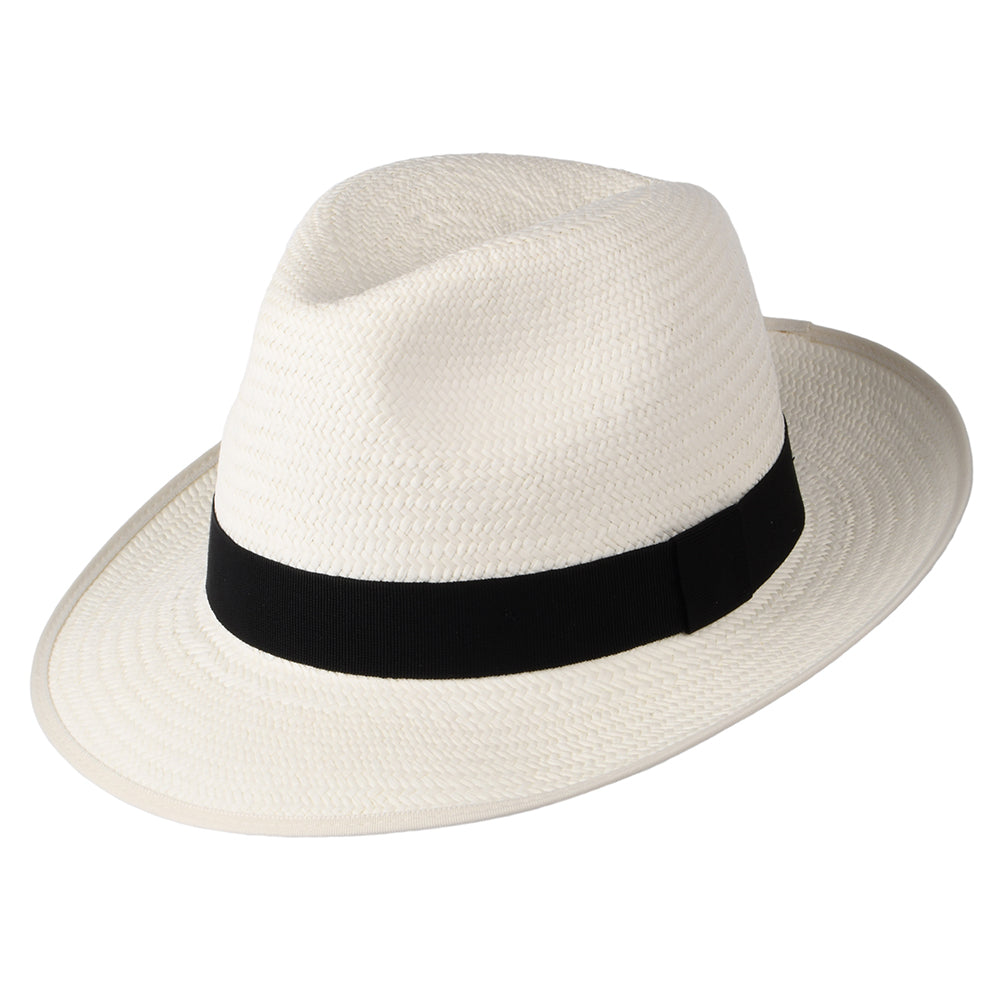 Christys Bexley Panama Fedora Hut mit schwarzem Hutband - Perlweiß