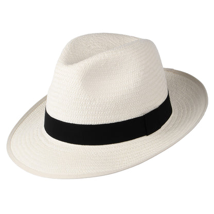 Christys Bexley Panama Fedora Hut mit schwarzem Hutband - Perlweiß