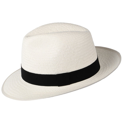 Christys Bexley Panama Fedora Hut mit schwarzem Hutband - Perlweiß