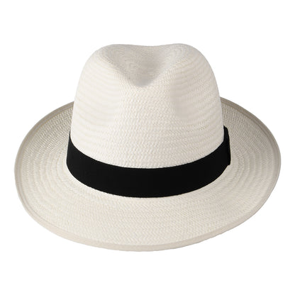 Christys Bexley Panama Fedora Hut mit schwarzem Hutband - Perlweiß