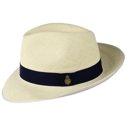 Christys Classic Preset Panama Fedora Hut mit schwarzem Hutband - Semi-Gebleicht