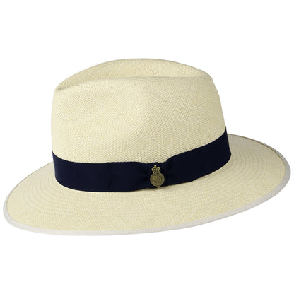 Christys Superfine mit heruntergeklappter Krempe Panama Fedora Hut und Marineblauem Hutband - Semi-Gebleicht