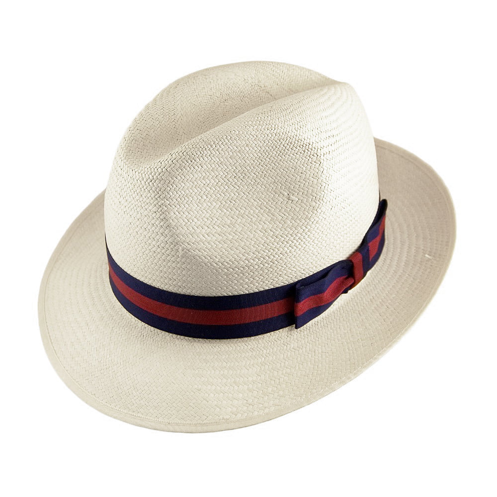 Olney Excellent Panama Fedora Hut mit gestreiftem Hutband
