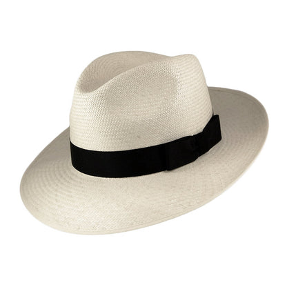 Olney Klappkrempe Panama Fedora Hut Mit schwarzem Hutband - Perlweiß