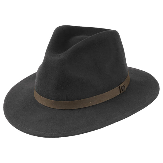 Brixton Messer Packbarer Fedora Hut aus Wollfilz - Verwaschenes Schwarz-Braun