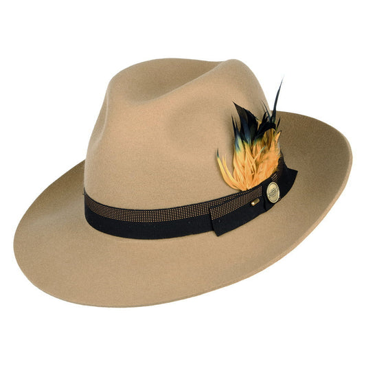 Christys Grosvenor Fedora Hut aus Wollfilz Mit Federn - Kamel