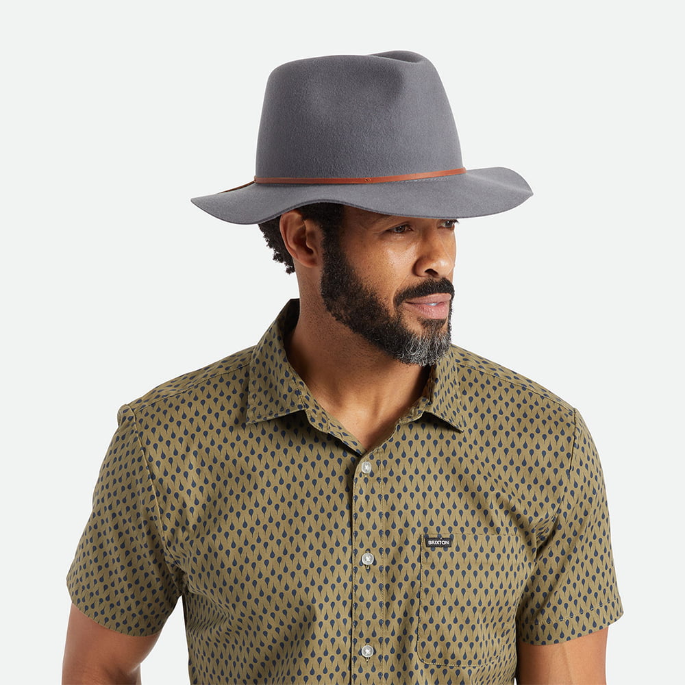 Brixton Wesley Fedora Hut aus Wollfilz - Grau
