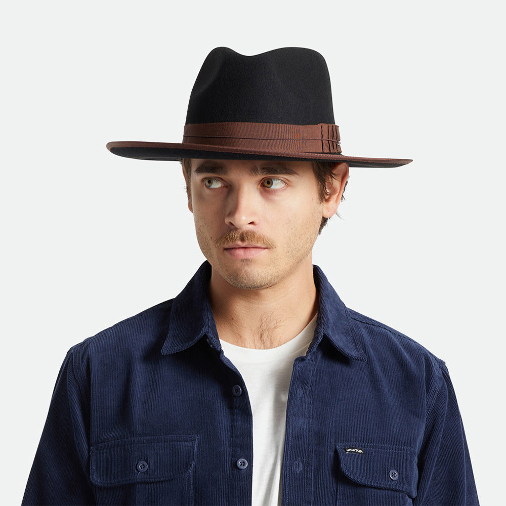 Brixton Reno Fedora Hut aus Wollfilz - Schwarz-Braun