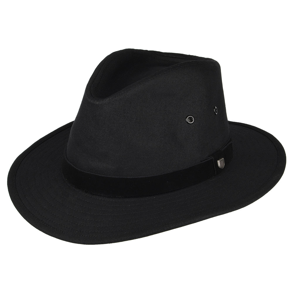 Brixton Messer X Adventure Wasserabweisender Fedora Hut aus Baumwolle - Schwarz