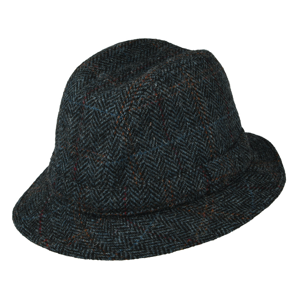 City Sport Packbarer HARRIS TWEED Trilby Hut mit Fischgrätmuster - Marineblau