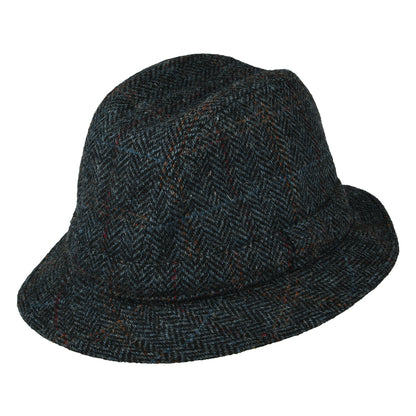 City Sport Packbarer HARRIS TWEED Trilby Hut mit Fischgrätmuster - Marineblau