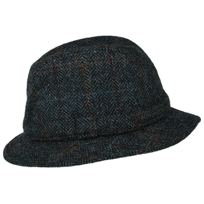 City Sport Packbarer HARRIS TWEED Trilby Hut mit Fischgrätmuster - Marineblau