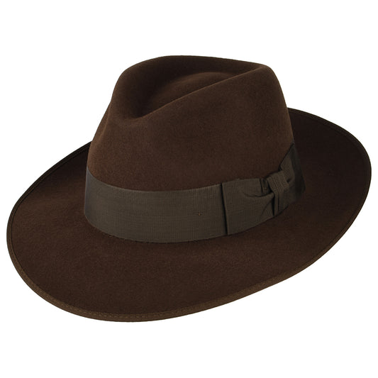 Christys Unisex Gangster Fedora Hut aus Haarfilz - Braun