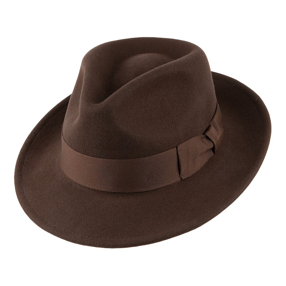 Jaxon & James C-Crown Knautschbar Fedora Hut aus Wollfilz - Braun